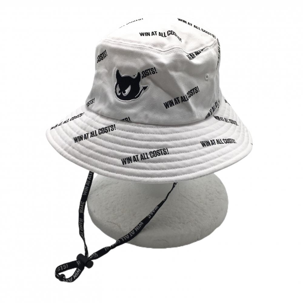 【美品】ワック ハット 白×黒 総柄 紐取外し可 1098   ゴルフウェア WAAC