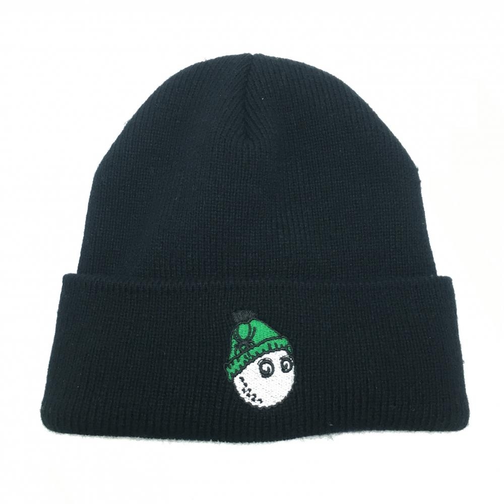 【美品】マルボン ニット帽 黒 裏ボア ロゴ刺しゅう   ゴルフウェア Malbon