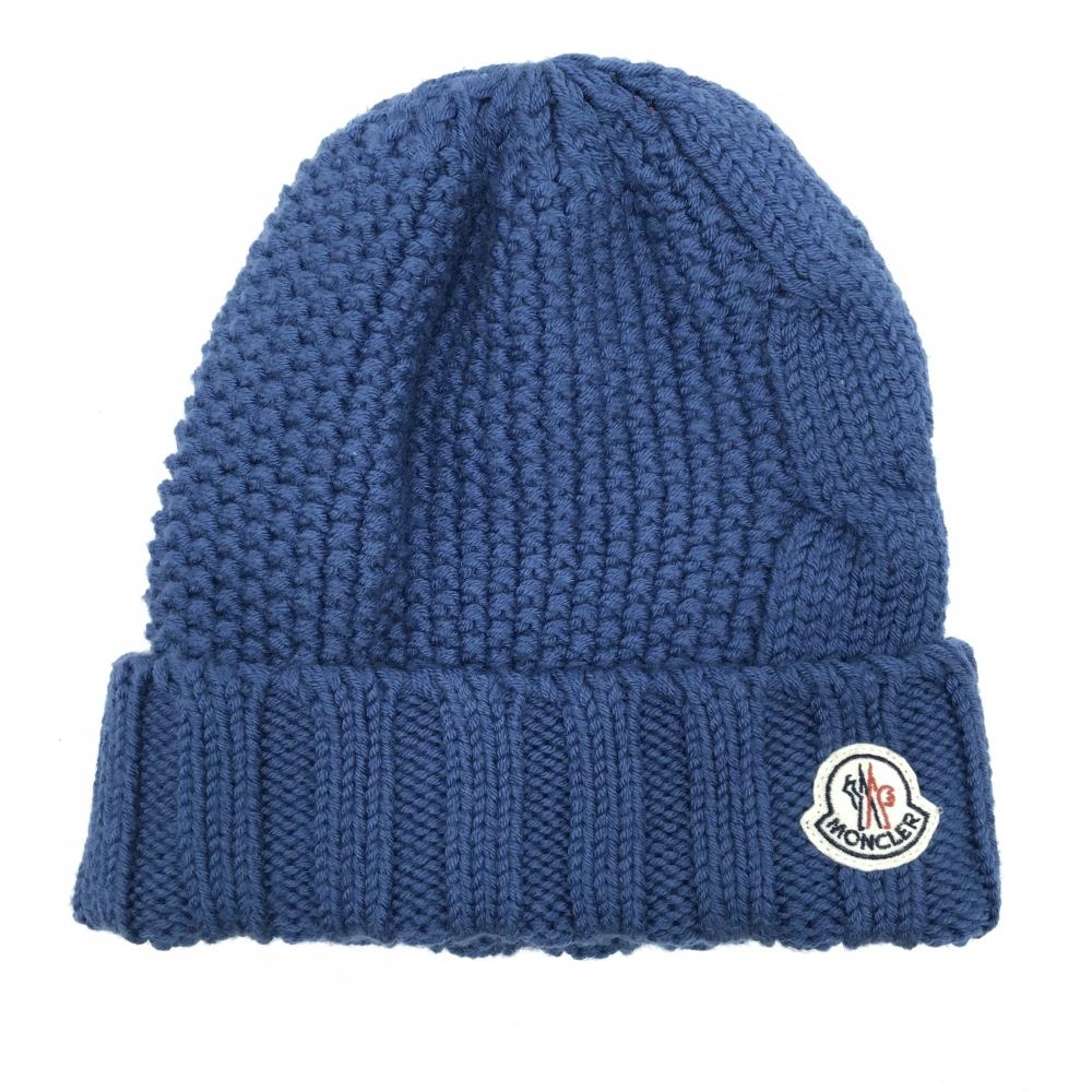 【超美品】モンクレール ニット帽 ネイビー系 ウール100％ ワッペン   ゴルフウェア MONCLER