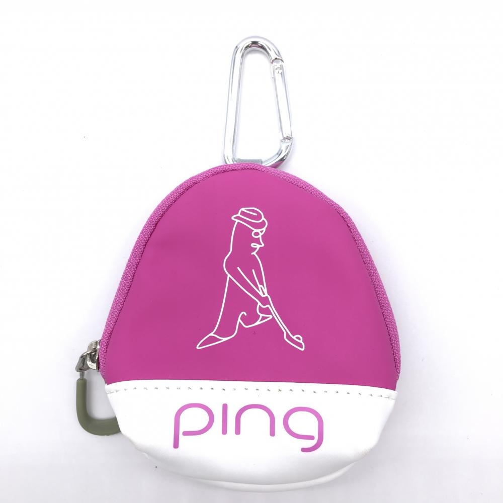【超美品】ピン ボールケース　ピンク×白 バイカラー ティー装着可 カラビナ付ゴルフ PING