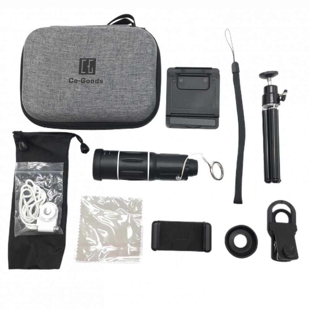 【超美品】コーグッズ 単眼鏡 黒 ケース杢グレー 望遠鏡 スマホカメラレンズゴルフ Co-Goods