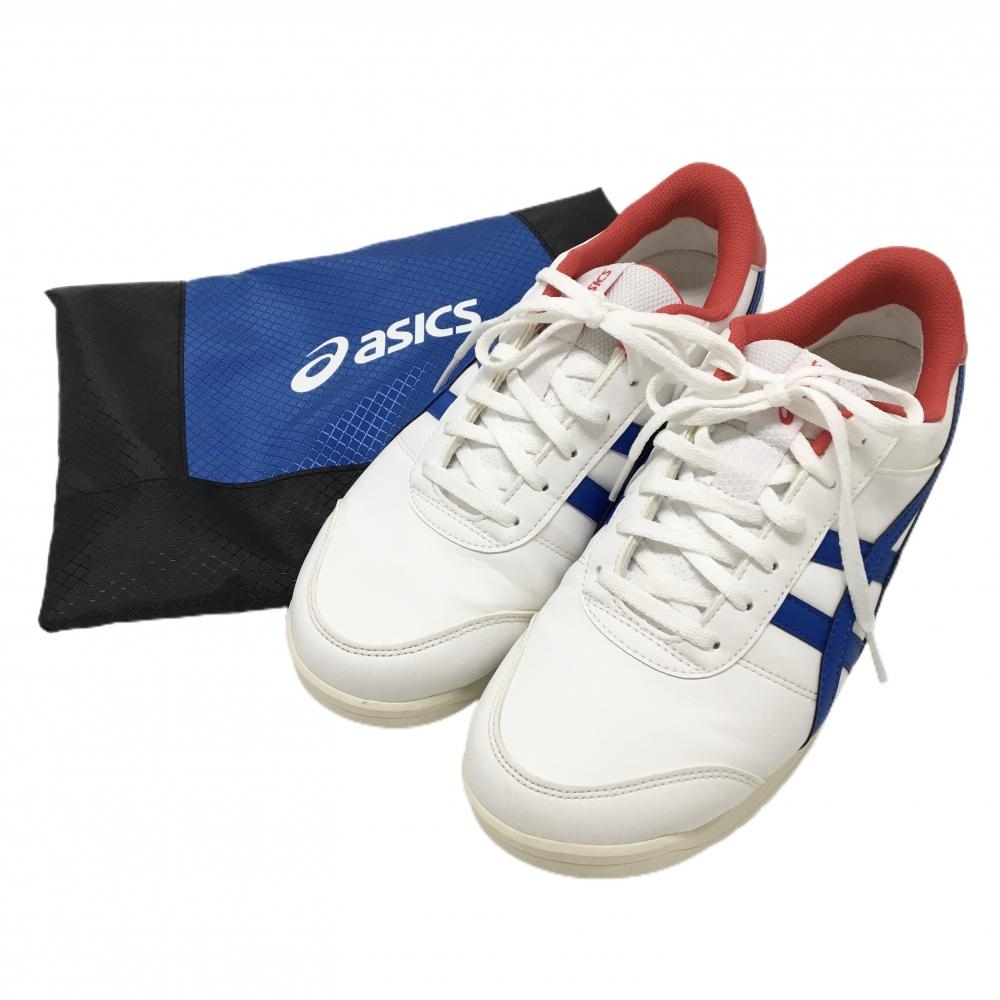 【超美品】アシックス ゴルフシューズ 白×ブルー 1113A054 GEL-PRESHOT CLASSIC4 スパイクレス 収納袋付 メンズ 25.0 ゴルフウェア asics