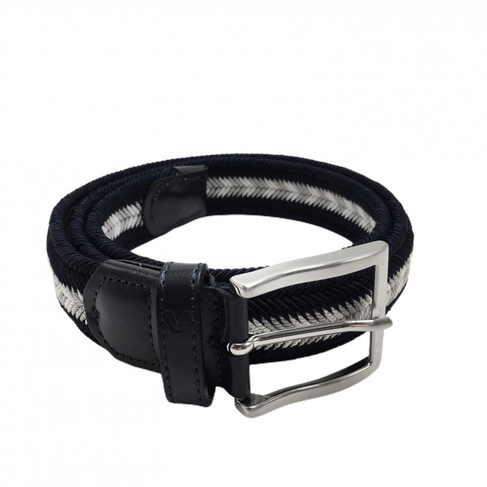 【超美品】アルベルト ベルト ネイビー×白×ライトグレー 編み込み ゴム  メンズ  ゴルフウェア ALBERTO