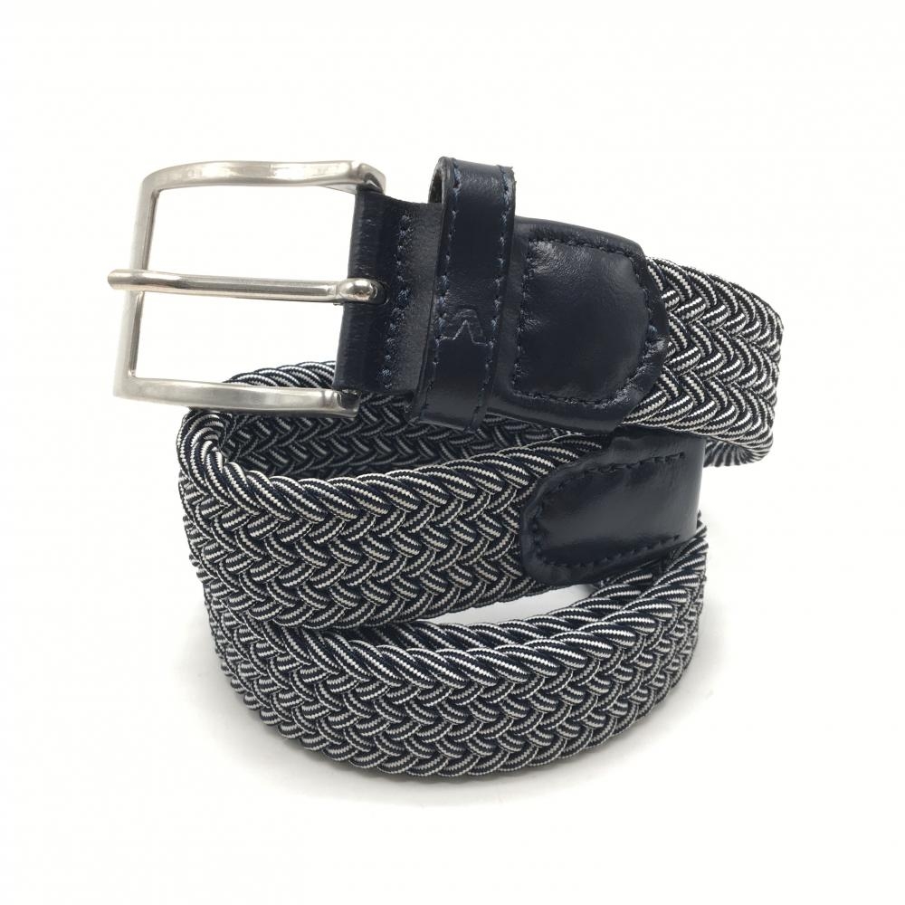 【超美品】アルベルト メッシュベルト ネイビー×白 シルバーバックル ゴム メンズ  ゴルフウェア ALBERTO
