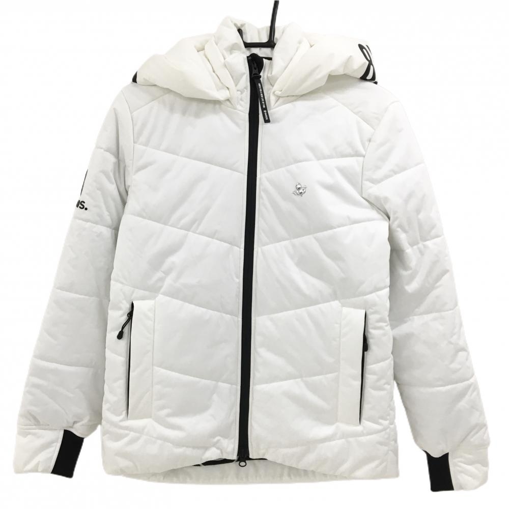 【超美品】ハチヤーズ 2WAY中綿ジャケット 白×黒 ラバーロゴ フード着脱可  メンズ M ゴルフウェア 8YARDS