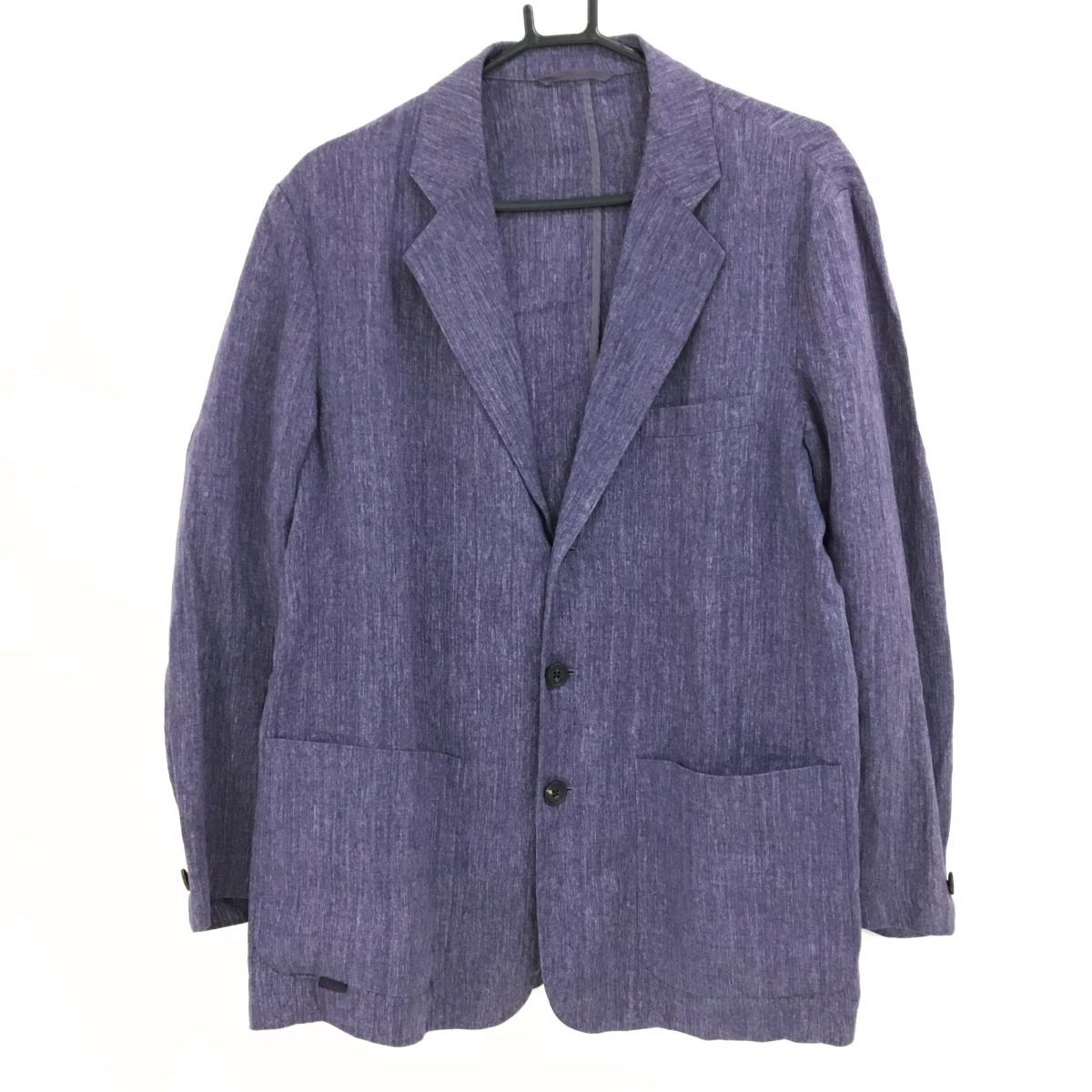 【美品】パパス テーラードジャケット 杢パープル 麻100% メンズ 48 ゴルフウェア Papas