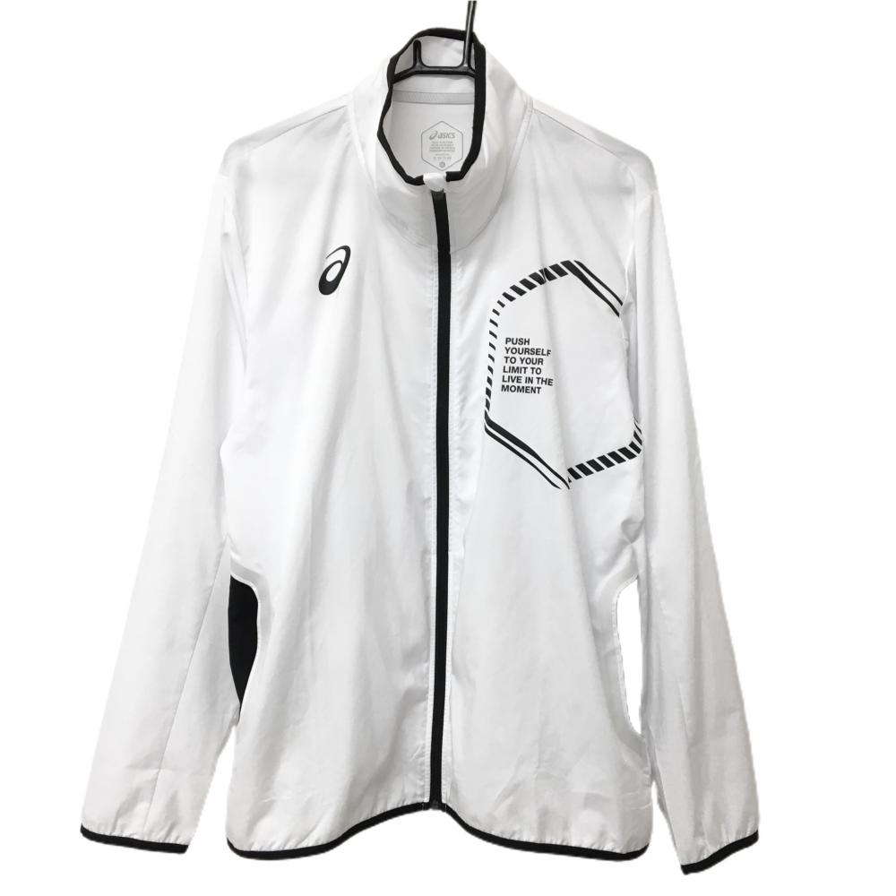 【美品】アシックス ジャケット 白×黒 ロオプリント 薄手 メンズ XL ゴルフウェア ASICS