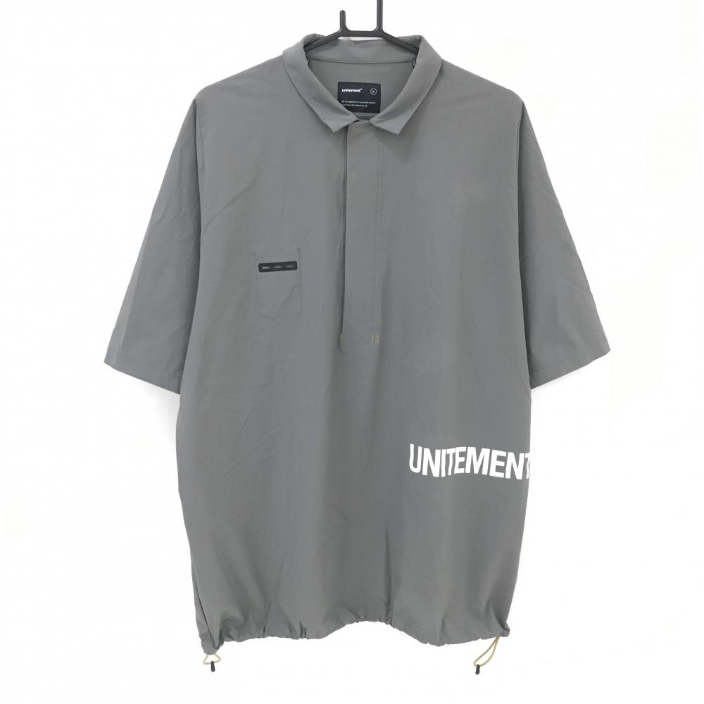 【美品】ユナイトメント 半袖ブルゾン グレー スナップボタン ドローコード  メンズ XL ゴルフウェア UNITEMENT