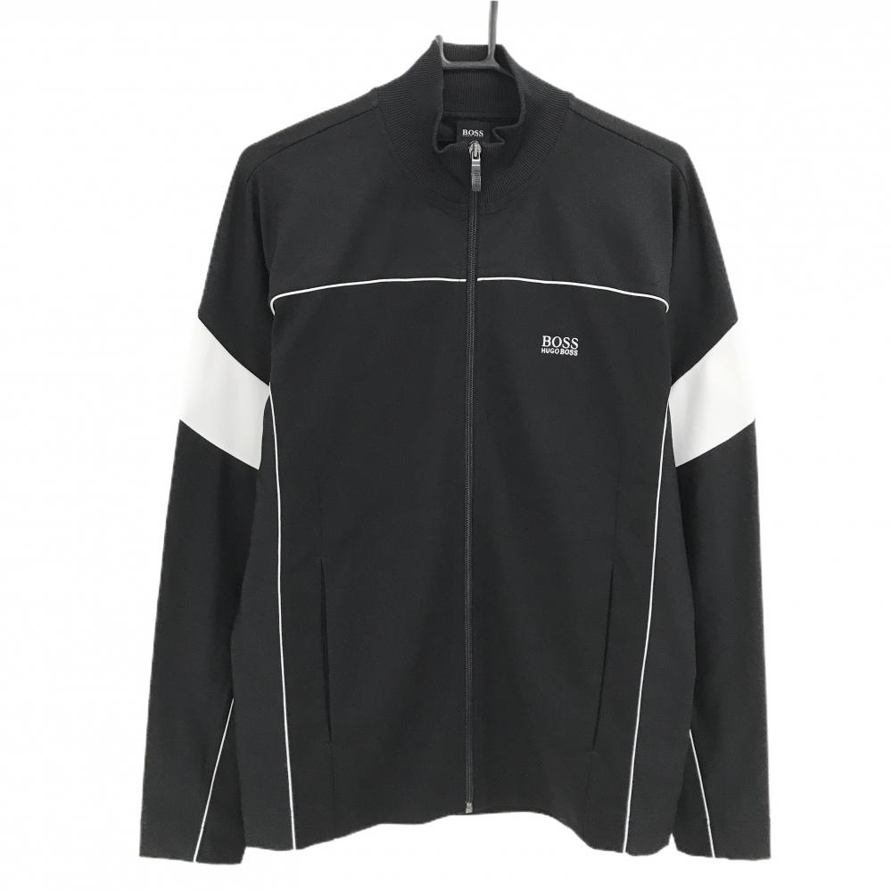 【超美品】ヒューゴボス ジャケット 黒×白 袖ライン ロゴ刺しゅう メンズ M ゴルフウェア HUGO BOSS