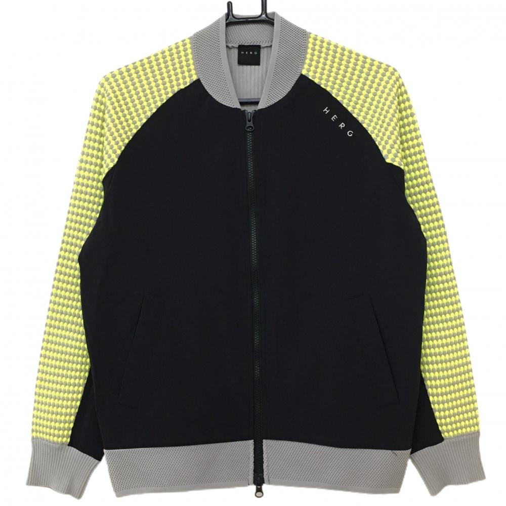 【美品】エルグワン ジャケット グレー×イエロー 前面ナイロン切替 袖・後ろ身頃ニット メンズ S ゴルフウェア HERG1