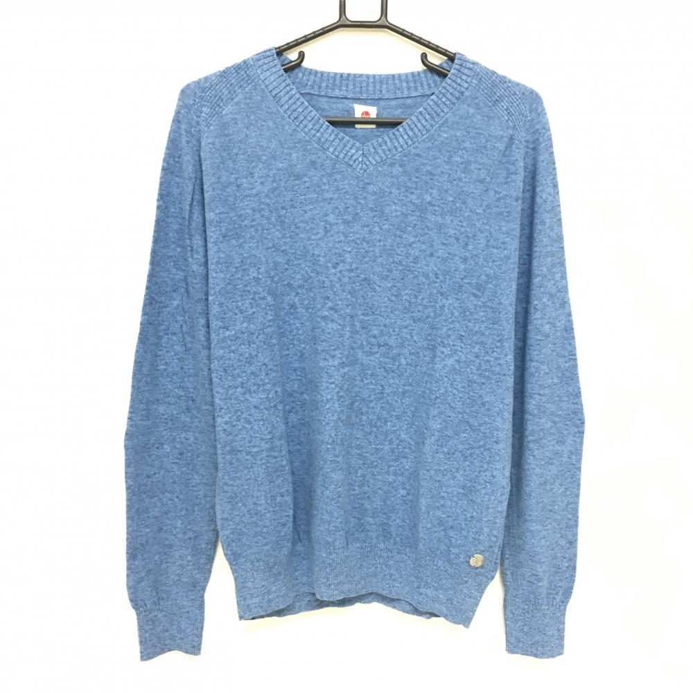 【超美品】ジェイダブリュオー セーター 杢ブルー 綿100％ Vネック メンズ 50 ゴルフウェア JWO
