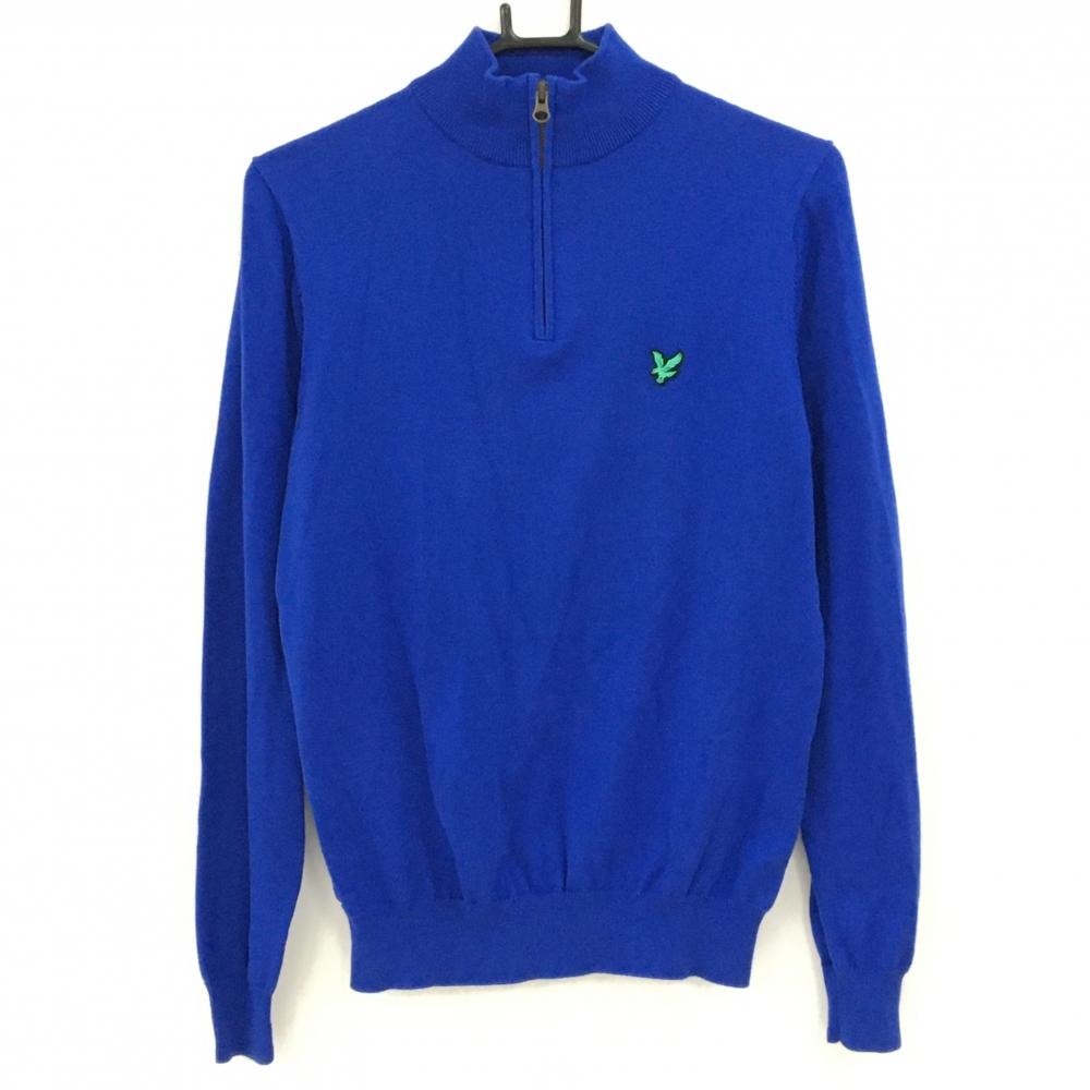 【美品】ライルアンドスコット セーター ブルー コットン100％ ハイネック ハーフジップ ニット  メンズ S ゴルフウェア LYLE＆SCOTT