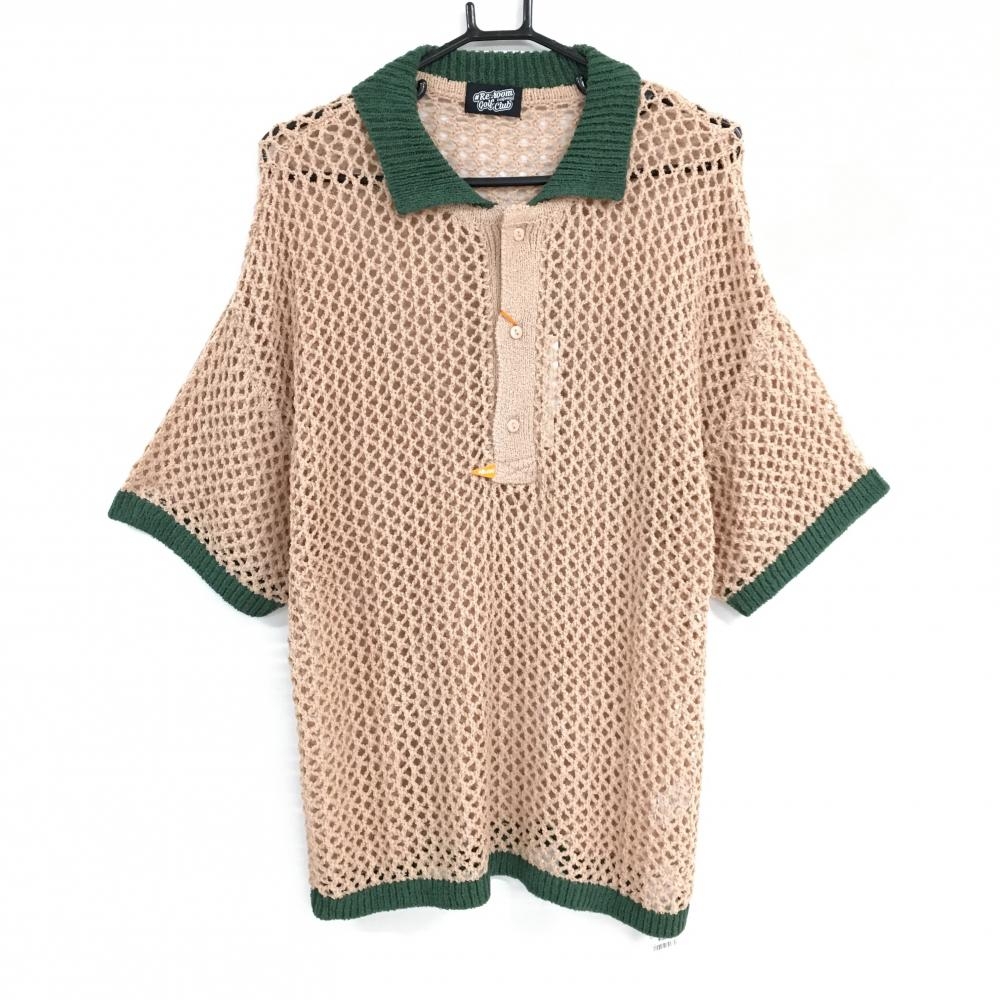 【新品】リルームカリフォルニアゴルフクラブ 半袖セーター ベージュ×グリーン  メンズ L ゴルフウェア Re:room California Golf Club