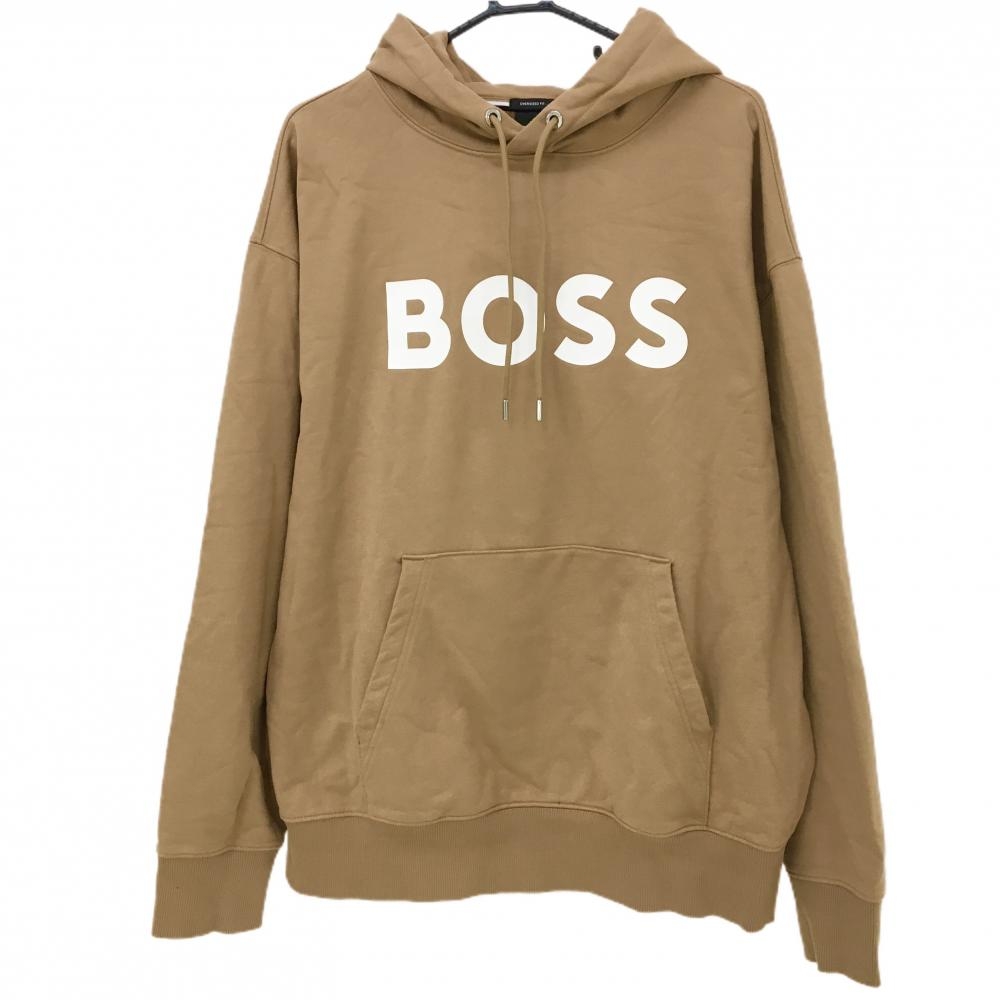 【超美品】ボス スウェットパーカー ライトブラウン×白 ヒューゴボス BETTER BOSS メンズ XXL ゴルフウェア BOSS