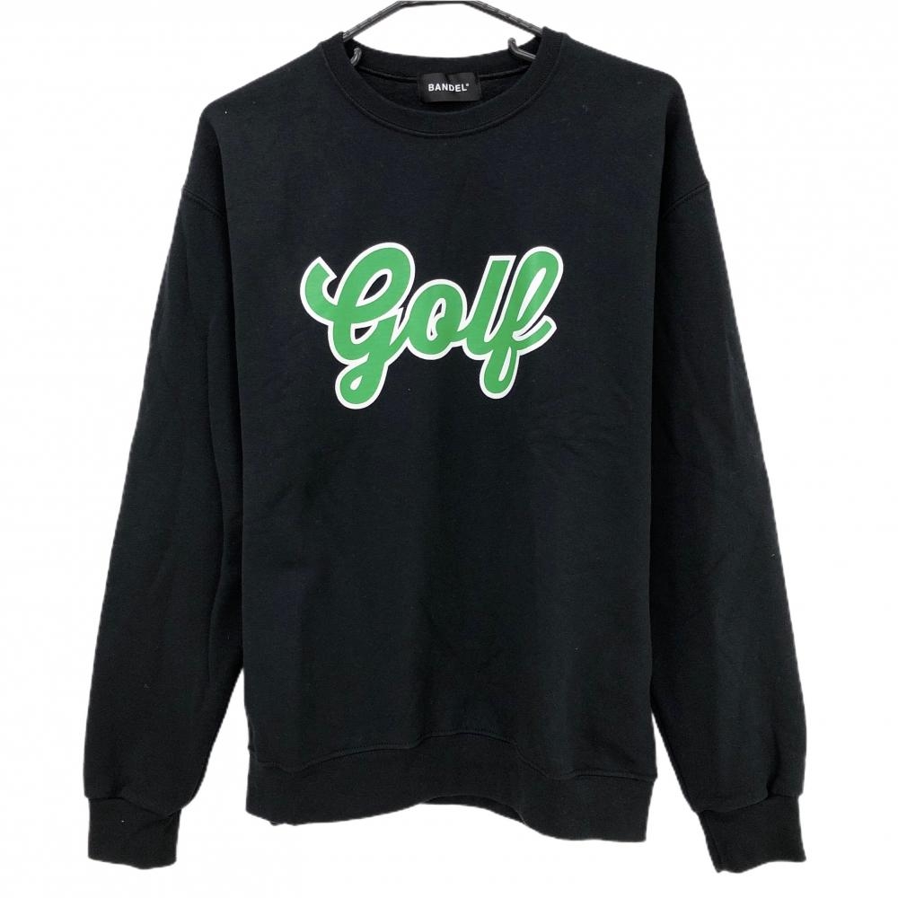 【美品】バンデル トレーナー 黒×グレーン フロント英字 裏起毛 メンズ L ゴルフウェア BANDEL