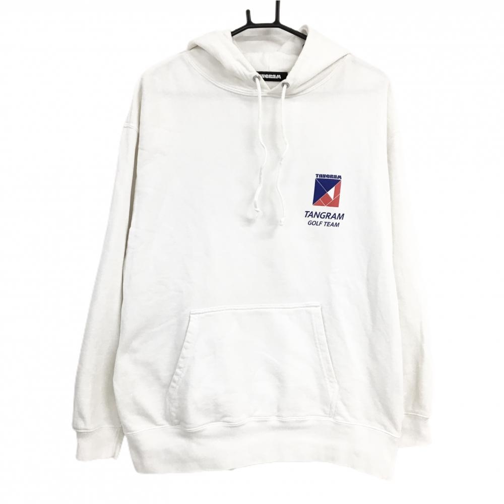 タングラム パーカー 白 背面ビッグプリント トレーナーL メンズ L ゴルフウェア TANGRAM