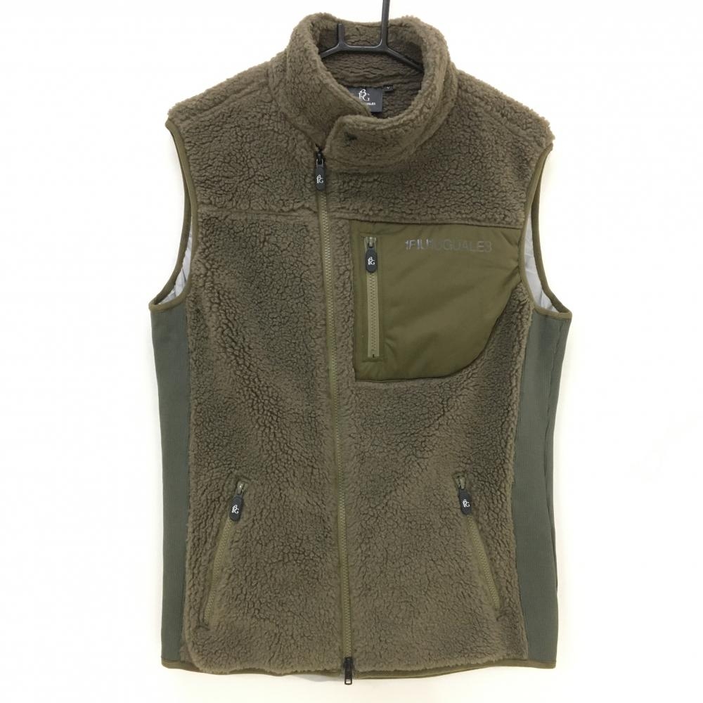 【超美品】ウノピゥウノウグァーレトレゴルフ ボアベスト カーキ サイド切替 裏地付 メンズ V(L) ゴルフウェア 1PIU1UGUALE3 