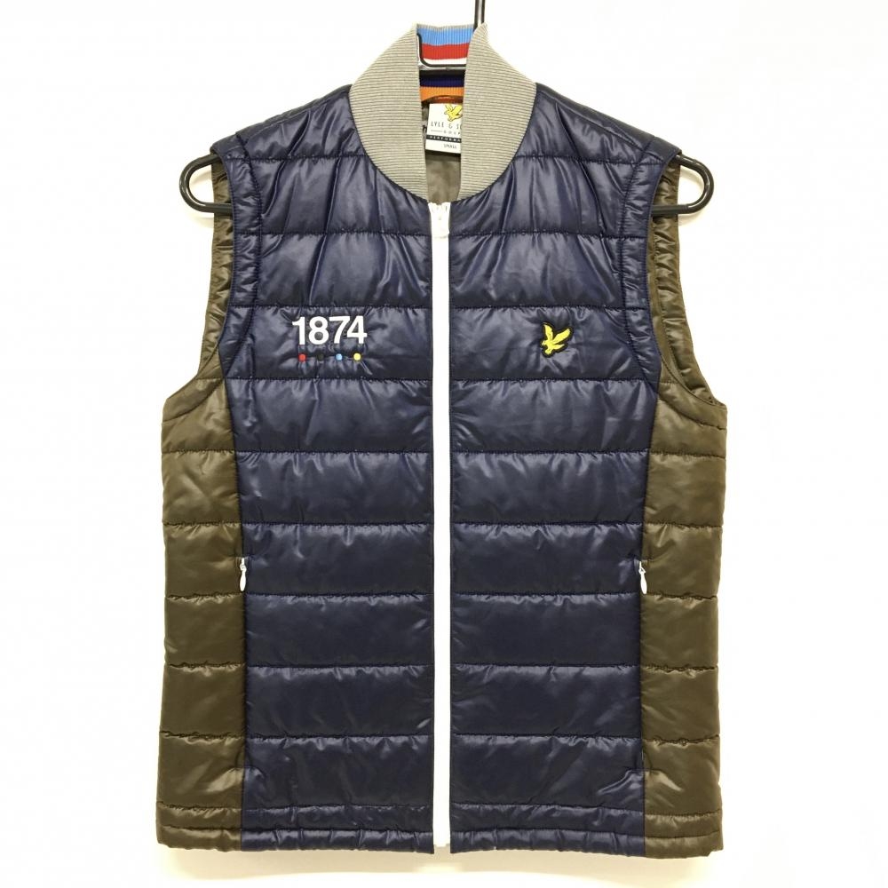 【超美品】ライルアンドスコット 中綿ベスト ネイビー×ブラウン サイド切替 ワッペン メンズ SMALL ゴルフウェア LYLE＆SCOTT
