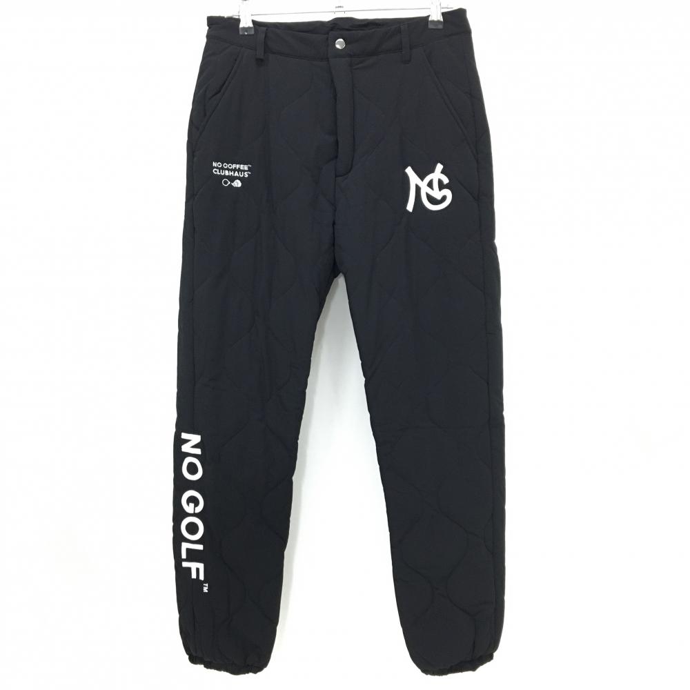 【美品】ノーコーヒー×クラブハウス 中綿パンツ 黒×白 ロゴ刺しゅう 裾ドローコード  メンズ L ゴルフウェア NO COFFEE