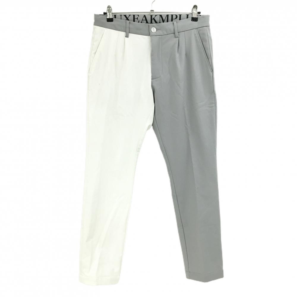 【美品】リュクスエイケイエムプラス パンツ 白×グレー 裏微起毛 ウエスト調整紐 メンズ XL ゴルフウェア LUXEAKMPLUS