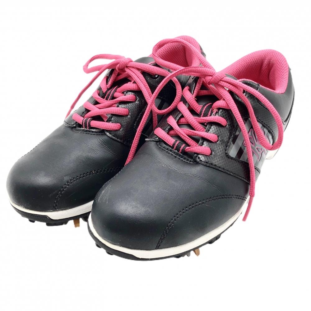 【美品】キスマーク ゴルフシューズ 黒×ピンク KM-0S218 レディース 22.5 ゴルフウェア KISS MARK