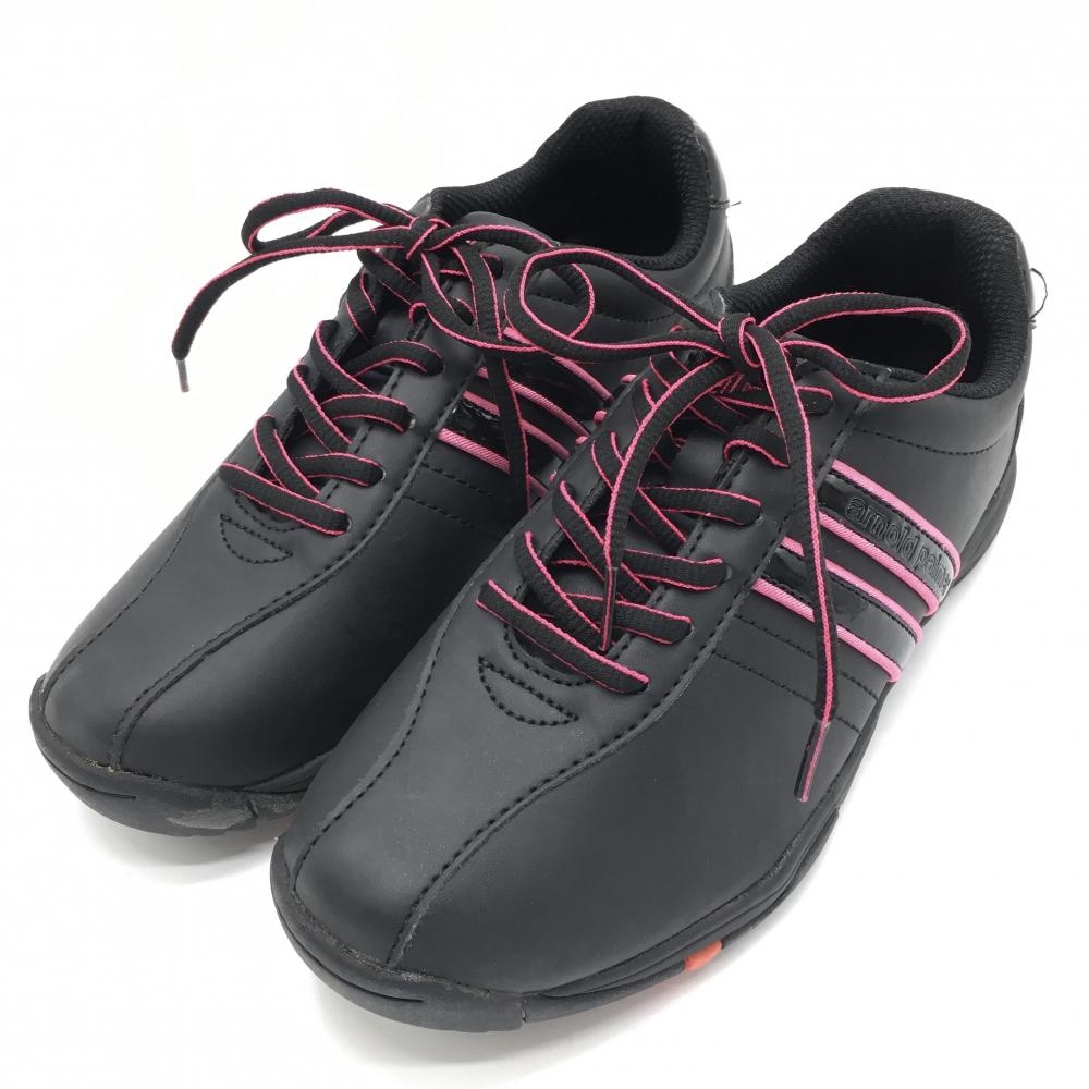 【美品】アーノルドパーマー ゴルフシューズ 黒×ピンク APS-134L スパイクレス レディース 23.5 ゴルフウェア Arnold Palmer