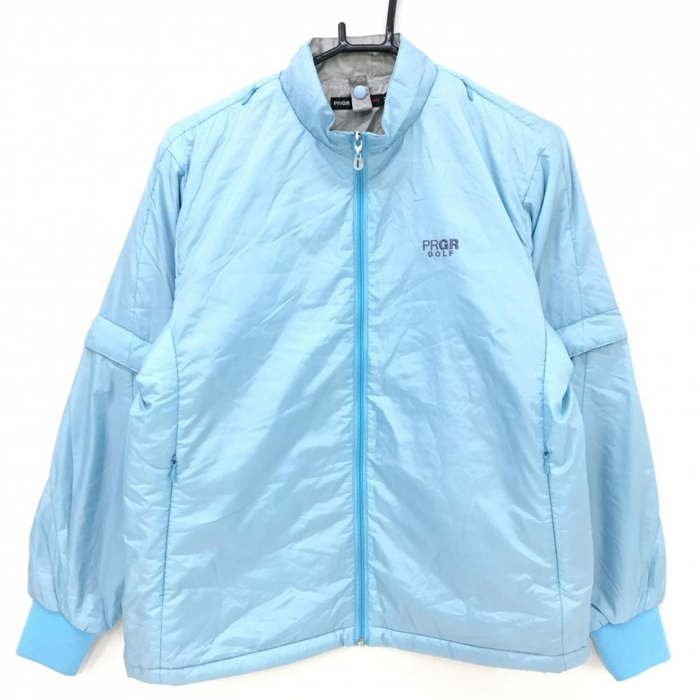 【超美品】プロギア 2WAY中綿ジャケット ライトブルー 袖着脱可 裾ドローコード レディース M ゴルフウェア PRGR
