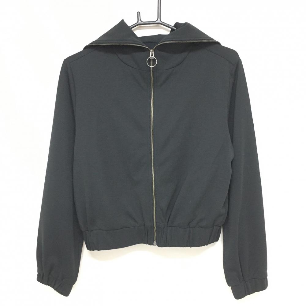 【超美品】アンサネス ジャケット 黒 裾ゴム 襟ロゴ レディース M ゴルフウェア ANSUNESS