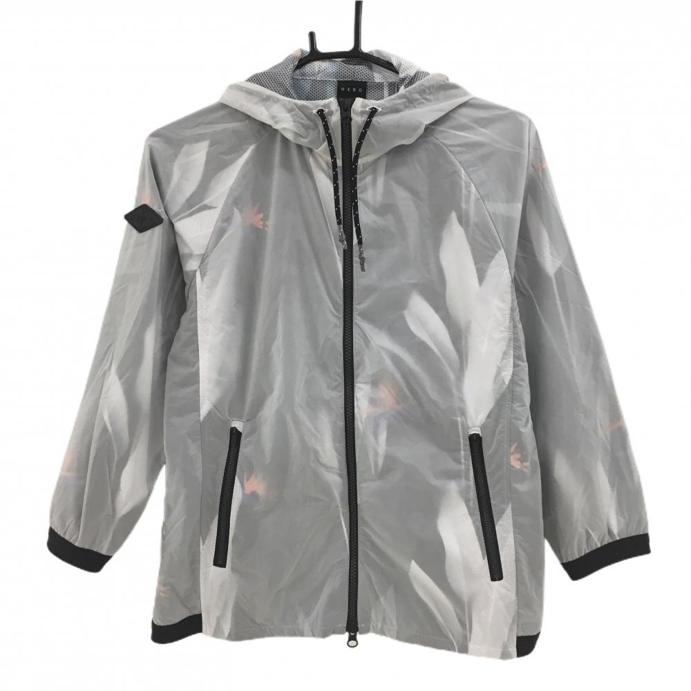 【美品】エルグワン ジップパーカー ライトグレー メッシュ裏地総柄 レディース 0(S) ゴルフウェア HERG1