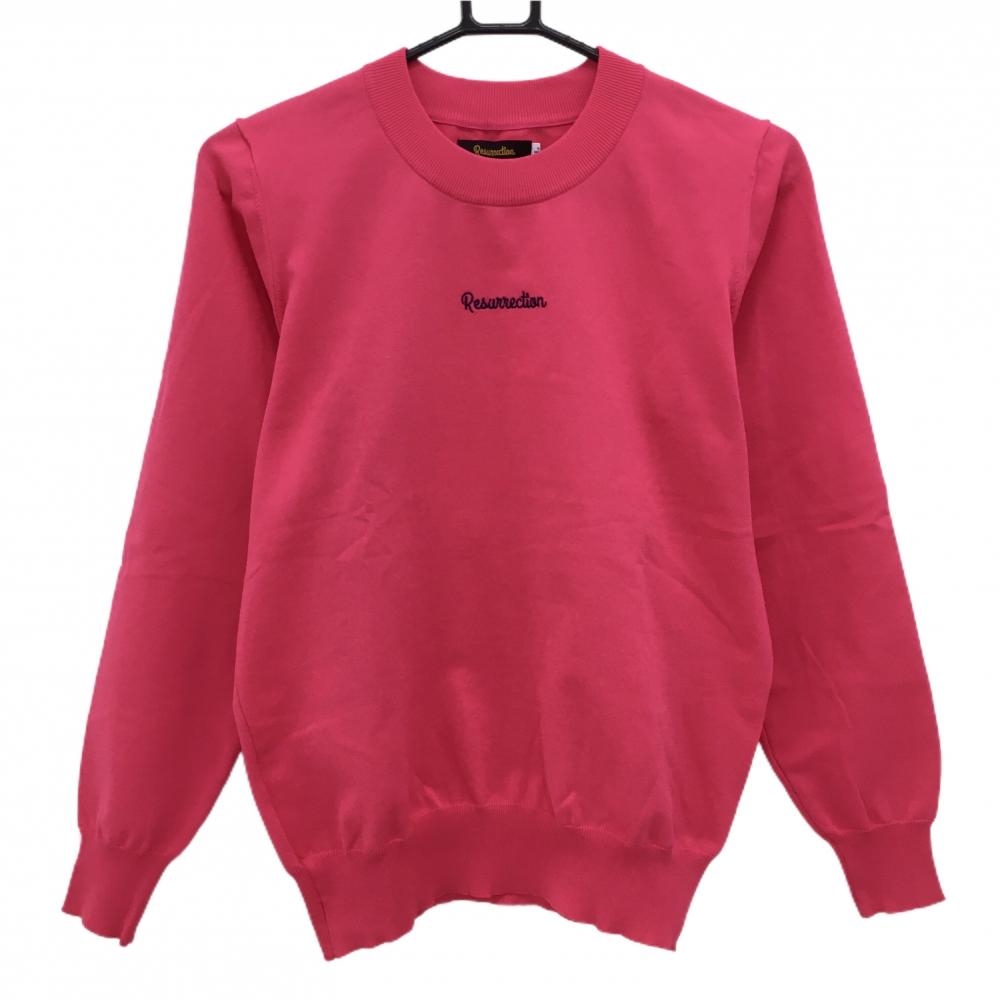 【超美品】レザレクション セーター ピンク×ネイビー 後ろビッグロゴ ニット レディース L ゴルフウェア Resurrection