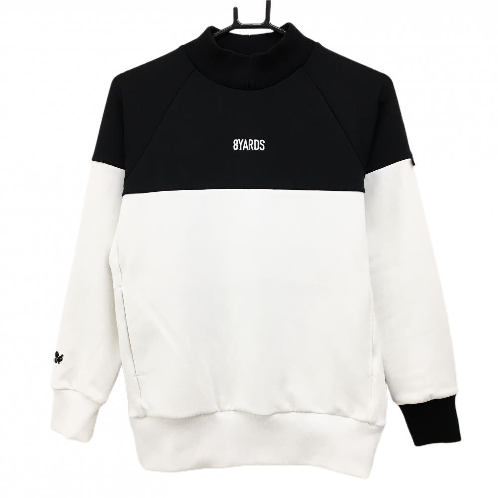 【美品】ハチヤーズ ハイネックトレーナー 黒×白 バイカラー バックロゴ  レディース M ゴルフウェア 