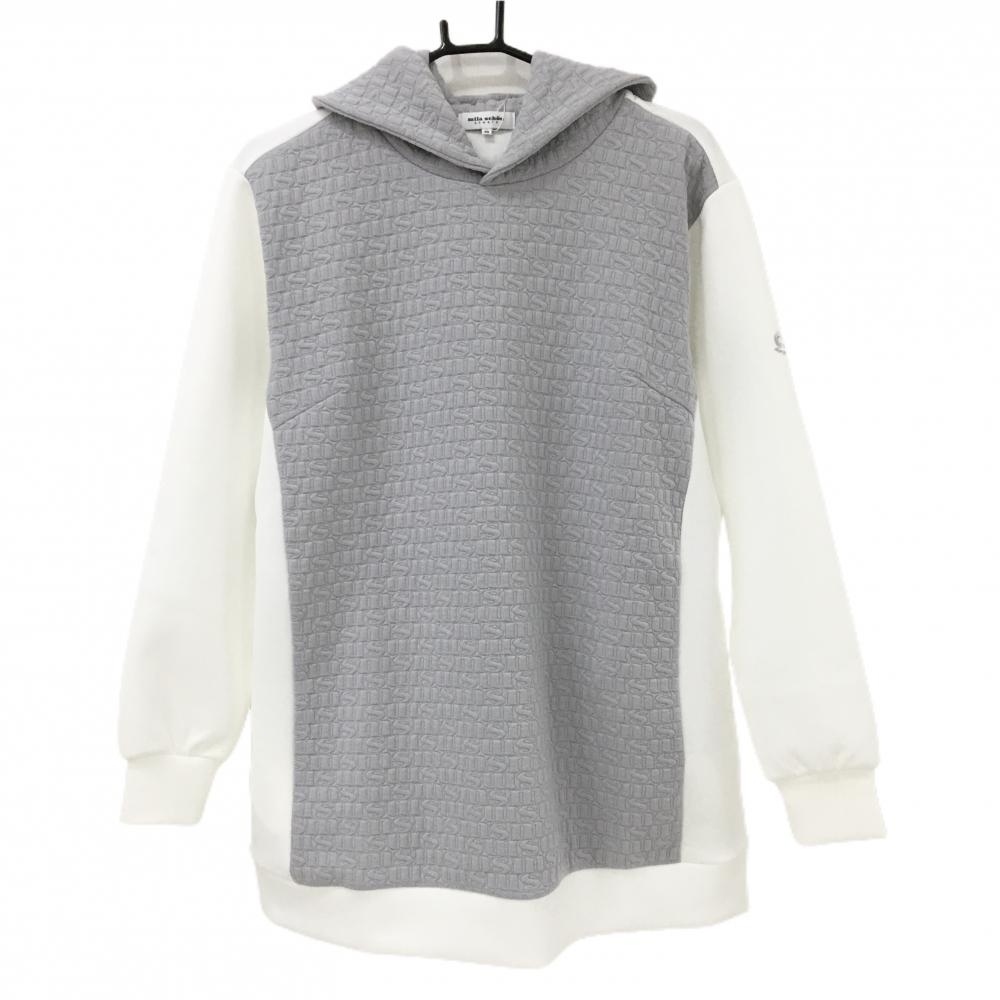 【新品】ミラショーンスポーツ パーカー グレー×白 凹凸生地 ロング丈 トレーナー レディース 44 ゴルフウェア mila schon