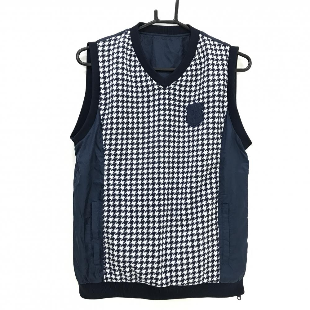 【美品】エピキュールゴルフ リバーシブルベスト ネイビー×白 千鳥格子 サイドジップ レディース M ゴルフウェア EPICURE GOLF