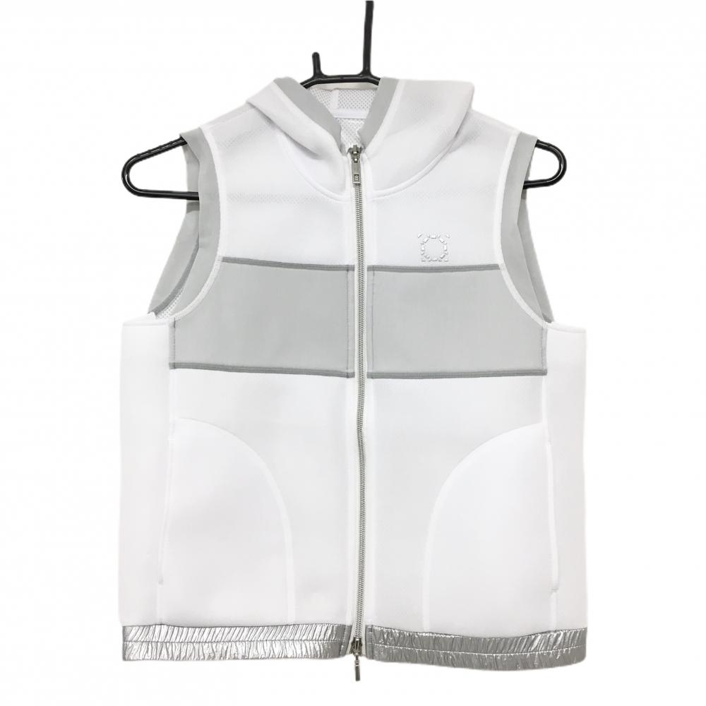 【美品】ヘンリークラブ アウターベスト 白×ライトグレー メッシュ生地 ダブルジップ 透け感 レディース 40 ゴルフウェア HENRY Club