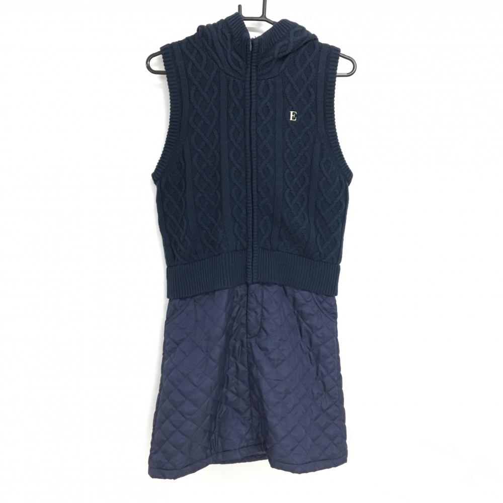 エピキュール 中綿ノースリーブワンピース ネイビー スカート中綿 上部ニット ケーブル編み  レディース L ゴルフウェア EPICURE 