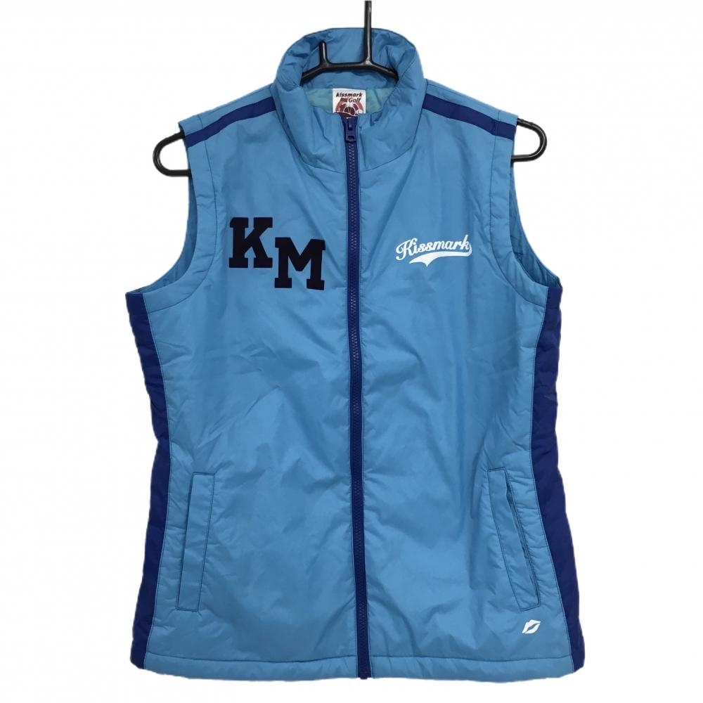 【美品】キスマークゴルフ 中綿ベスト ライトブルー×ブルー サイド切替  レディース L ゴルフウェア KISS MARK GOLF