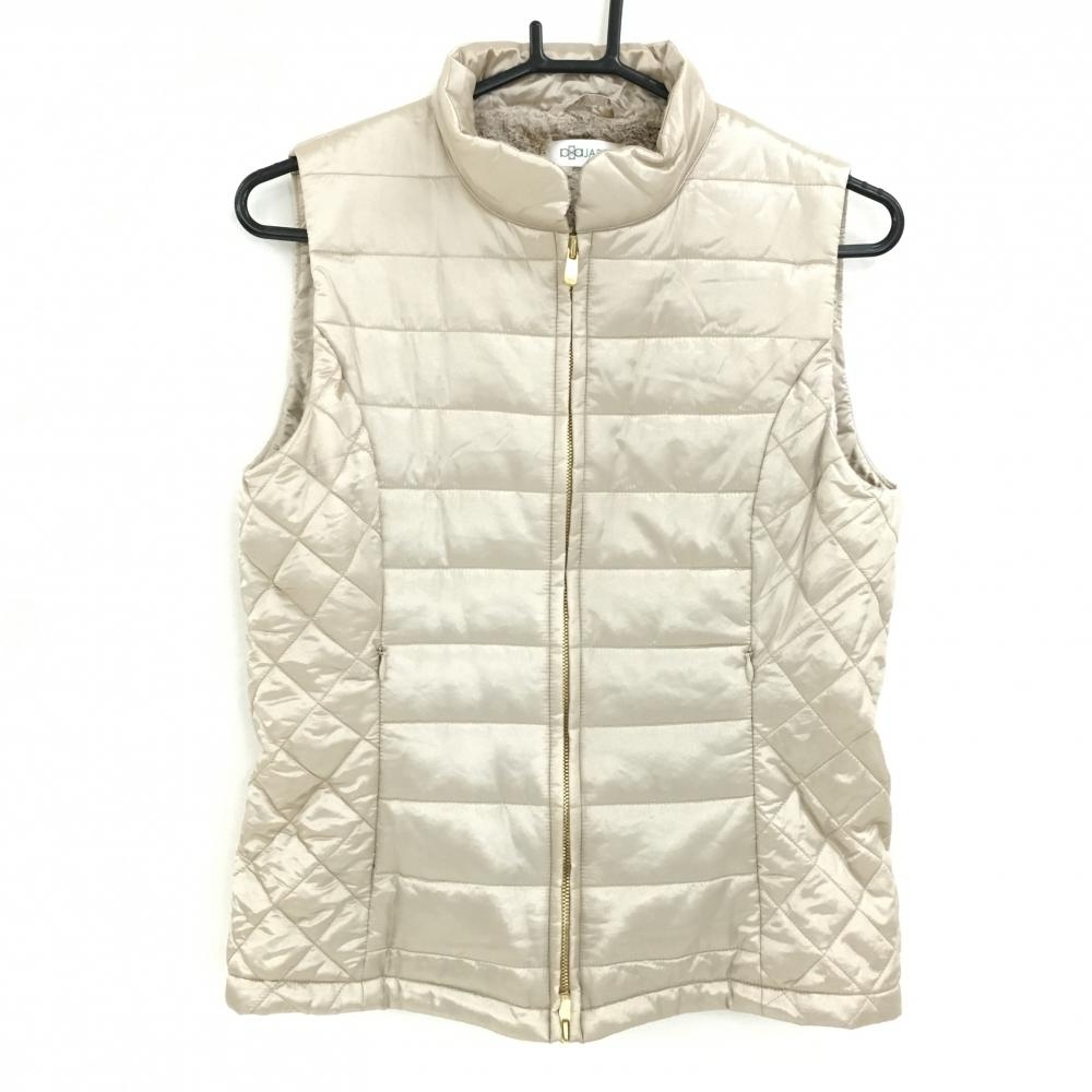 【超美品】アジェイド 中綿ベスト ベージュ系 背面内側ファー 光沢 レディース 36 ゴルフウェア aJADE