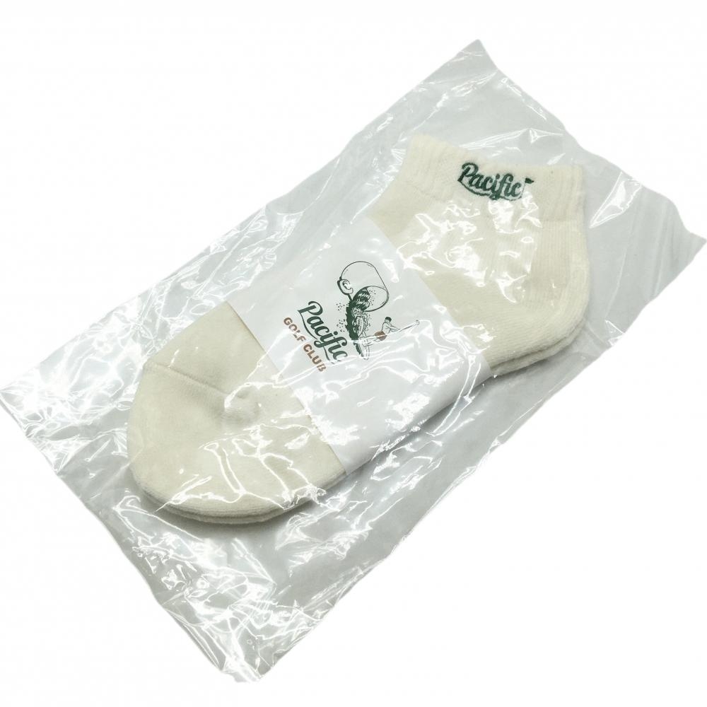 【新品】パシフィックゴルフクラブ アンクルソックス 白×グリーン ロゴ刺しゅう レディース 23-25cm ゴルフウェア Pacific GOLF CLUB