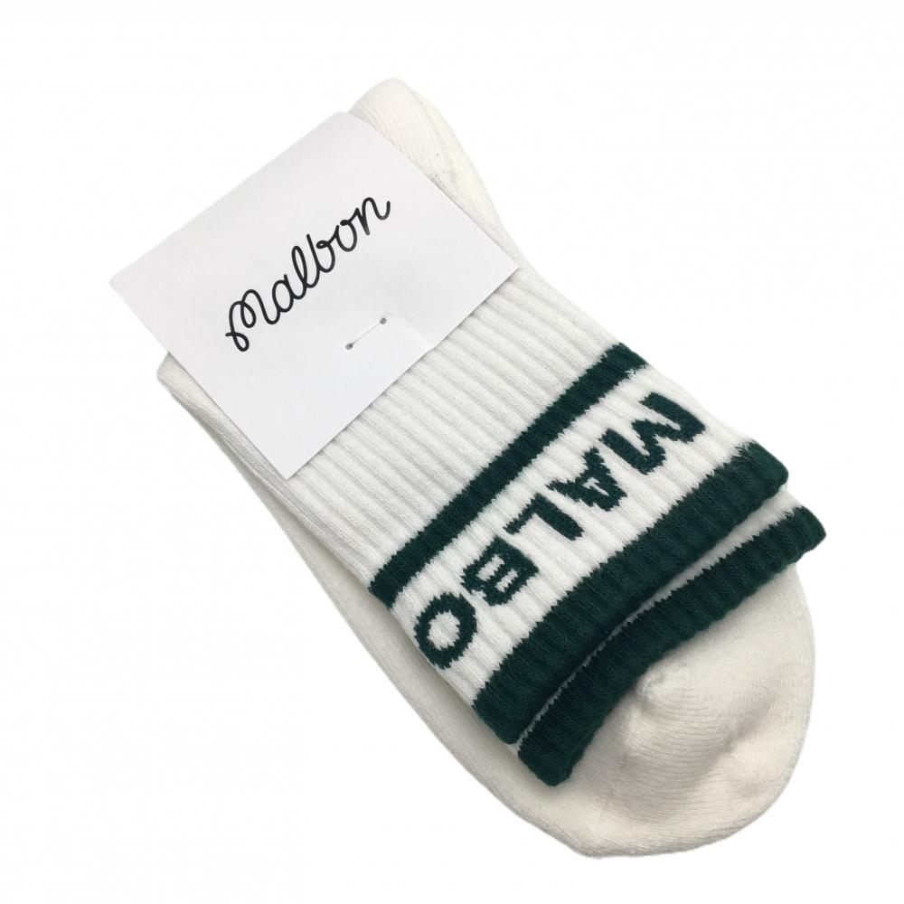 【新品】マルボン ソックス 白×グリーン 英字ロゴ 韓国モデル 非売品 レディース  ゴルフウェア Malbon