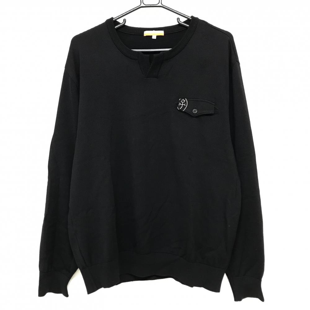 【超美品】カステルバジャック セーター 黒 ウール100% 胸ポケット ニット メンズ 4(XL) ゴルフウェア CASTELBAJAC