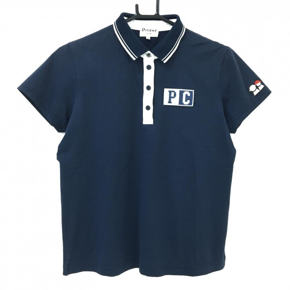 ピッコーネ 半袖ポロシャツ ネイビー×白 ビーズロゴ  レディース II(M) ゴルフウェア PICONE