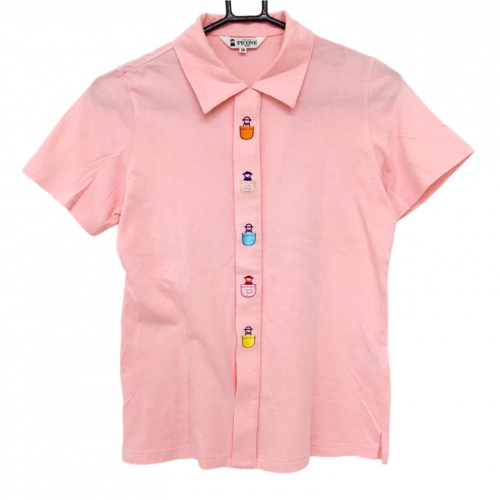 【美品】ピッコーネ 半袖シャツ ライトピンク フロントロゴ  レディース 38(M) ゴルフウェア PICONE