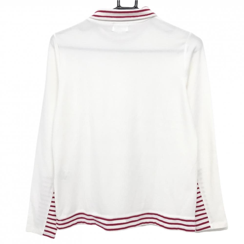【美品】ピッコーネクラブ 長袖ハイネックシャツ 白×レッド ネック・袖口・裾ボーダー ワッペン  レディース I(M) ゴルフウェア PICONE