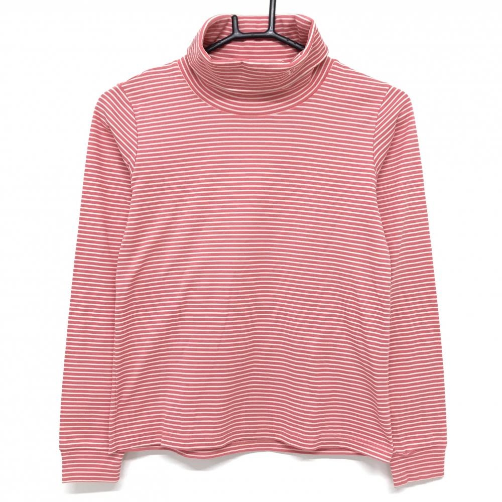 【超美品】ピッコーネクラブ 長袖ハイネックシャツ ピンク×白 ボーダー ネック刺しゅう レディース 0(S) ゴルフウェア PICONE