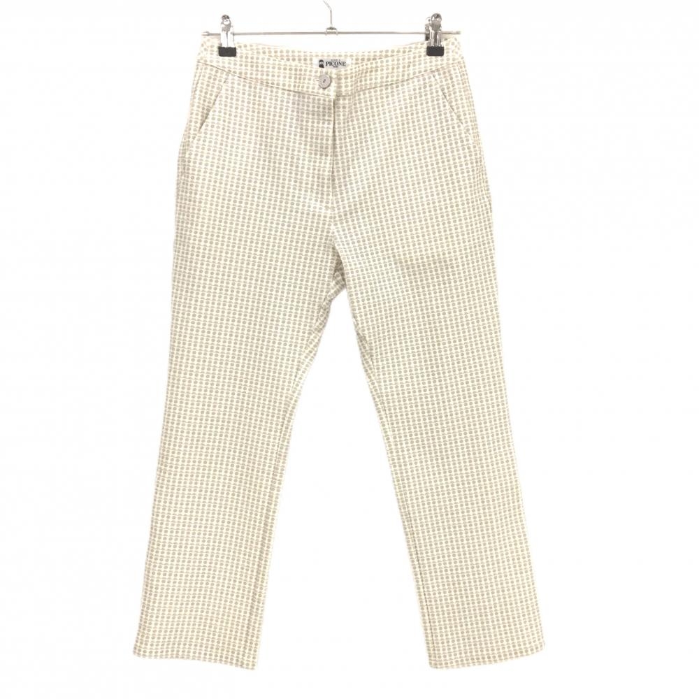 【超美品】ピッコーネ パンツ アイボリー×グレー ロゴ総柄 ストレッチ  レディース 38(M) ゴルフウェア PICONE
