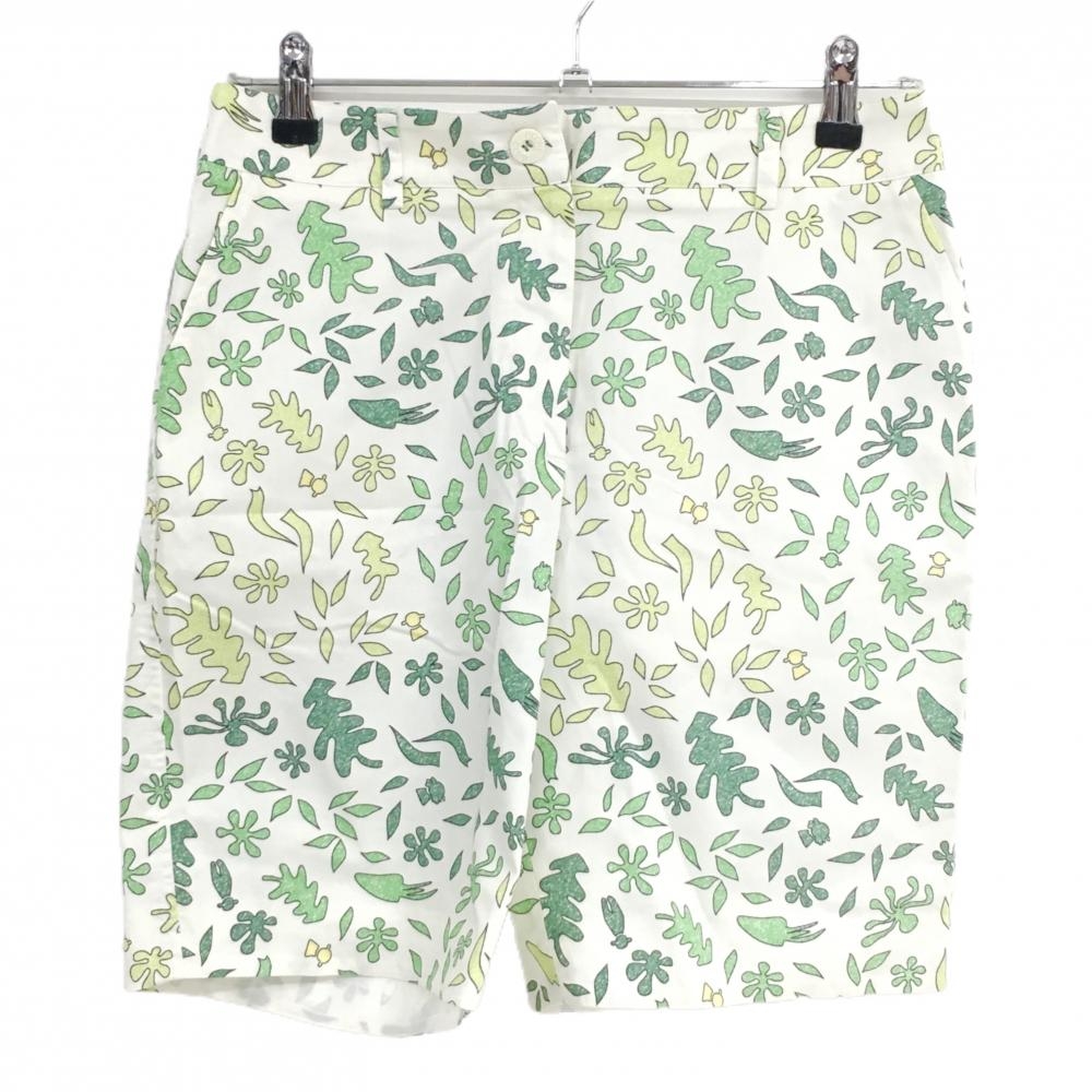 【美品】ピッコーネクラブ ハーフパンツ 白×グリーン 総柄 レディース 38(S) ゴルフウェア PICONE