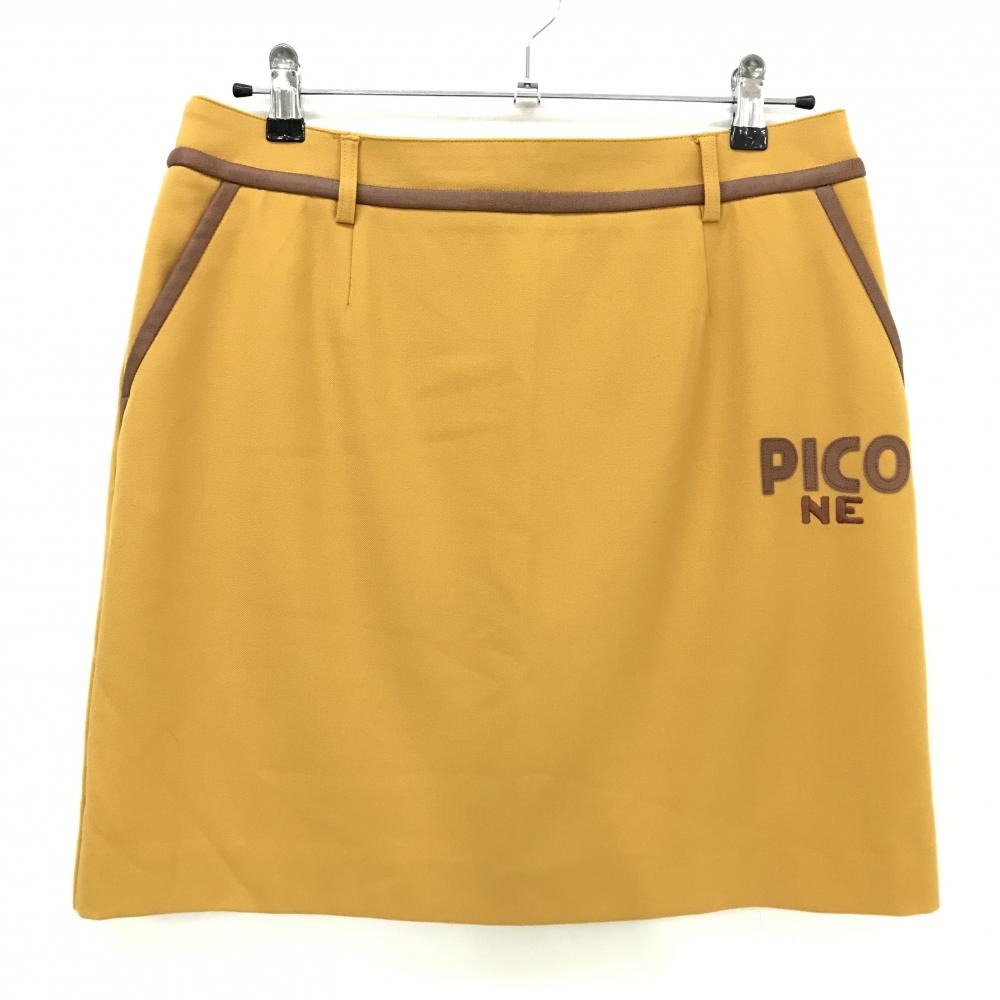 【新品】ピッコーネ スカート イエロー×ブラウン 一部合成皮革  レディース 42(XL) ゴルフウェア PICONE