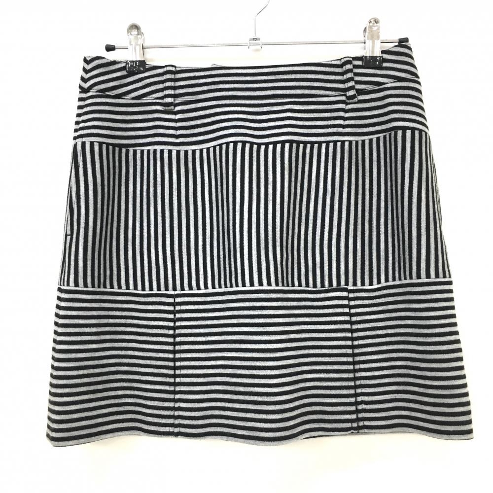 【美品】ピッコーネ スカート グレー×黒 ボーダー ロゴ刺しゅう 裏地付き  レディース 40(L) ゴルフウェア PICONE