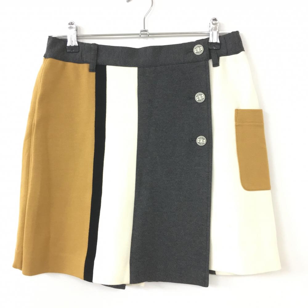 【美品】PICONE ピッコーネクラブ キュロットスカート グレー×イエローブラウン アクリル混  レディース 38 ゴルフウェア