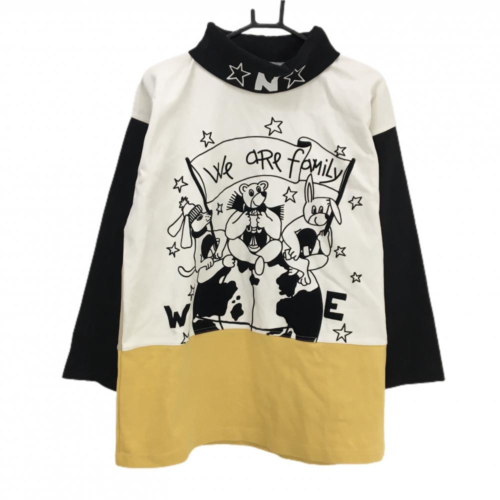 【美品】カステルバジャックスポーツ 長袖タートルネックシャツ 白×黒×イエロー系 フロント レディース 2(M) ゴルフウェア CASTELBAJAC